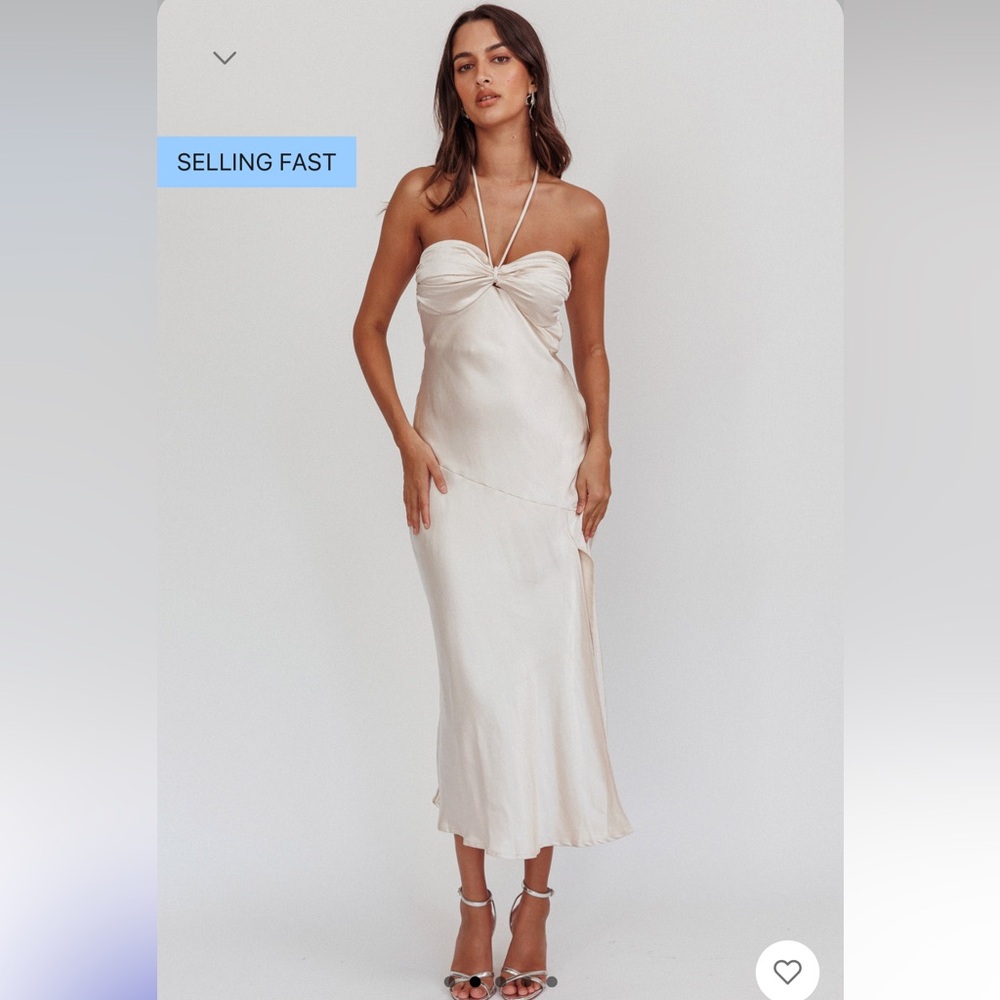 Selfie Leslie Kindred Spirit Strapless Gathered Bust Midi Dress Champagne